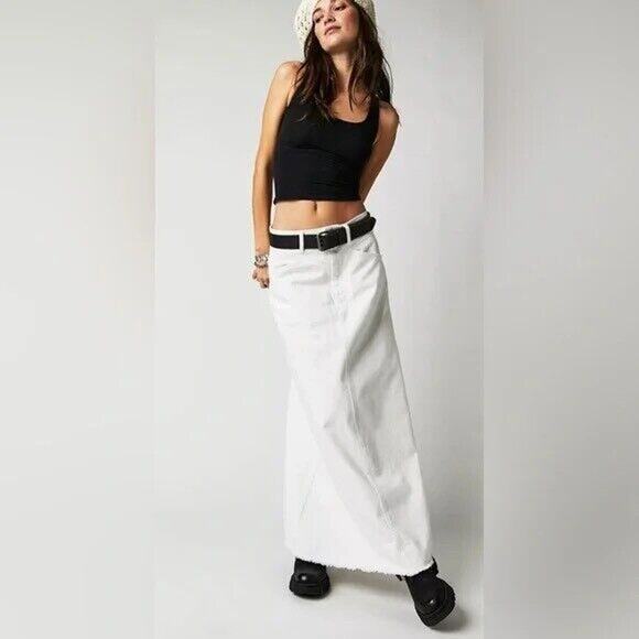 #13 NWOT We The Free Size 0 Come As You Are White Denim Western Boho Maxi Skirt. - Picture 2 of 11